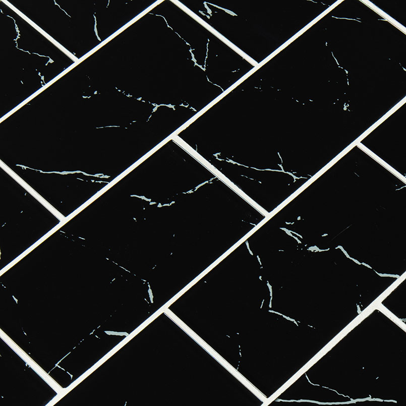 Nero Marquina 3x6 Glass Tile thumbnail 2