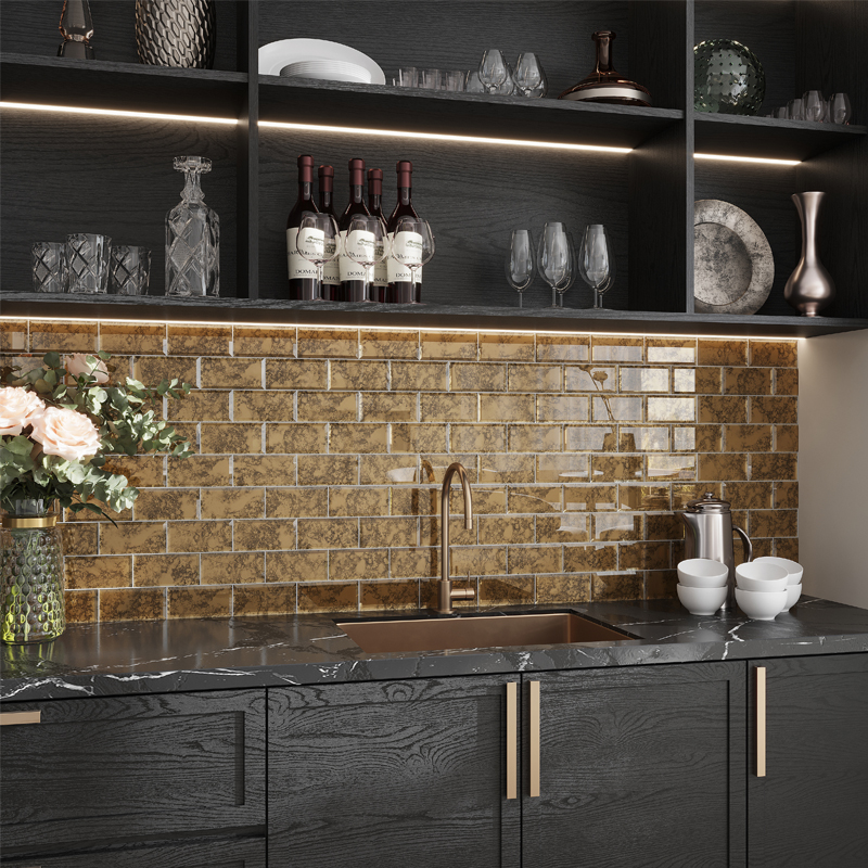 3×12 Beveled Gold Mirror Glass Subway Tile thumbnail 3